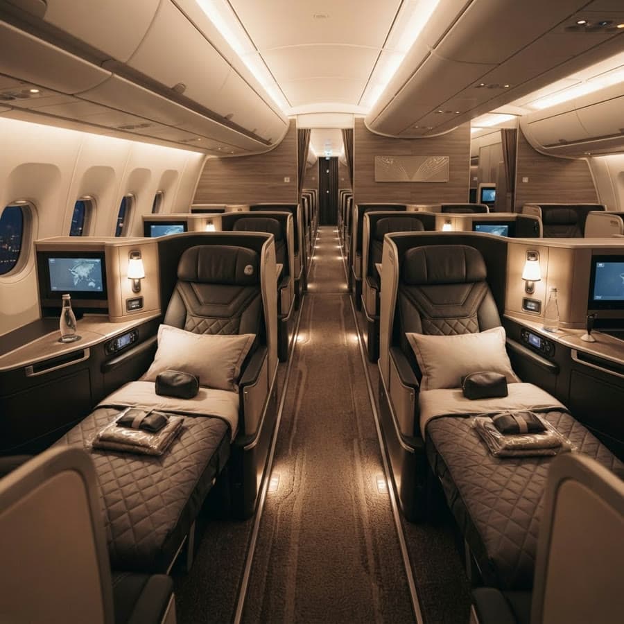 Business class airplane cabin